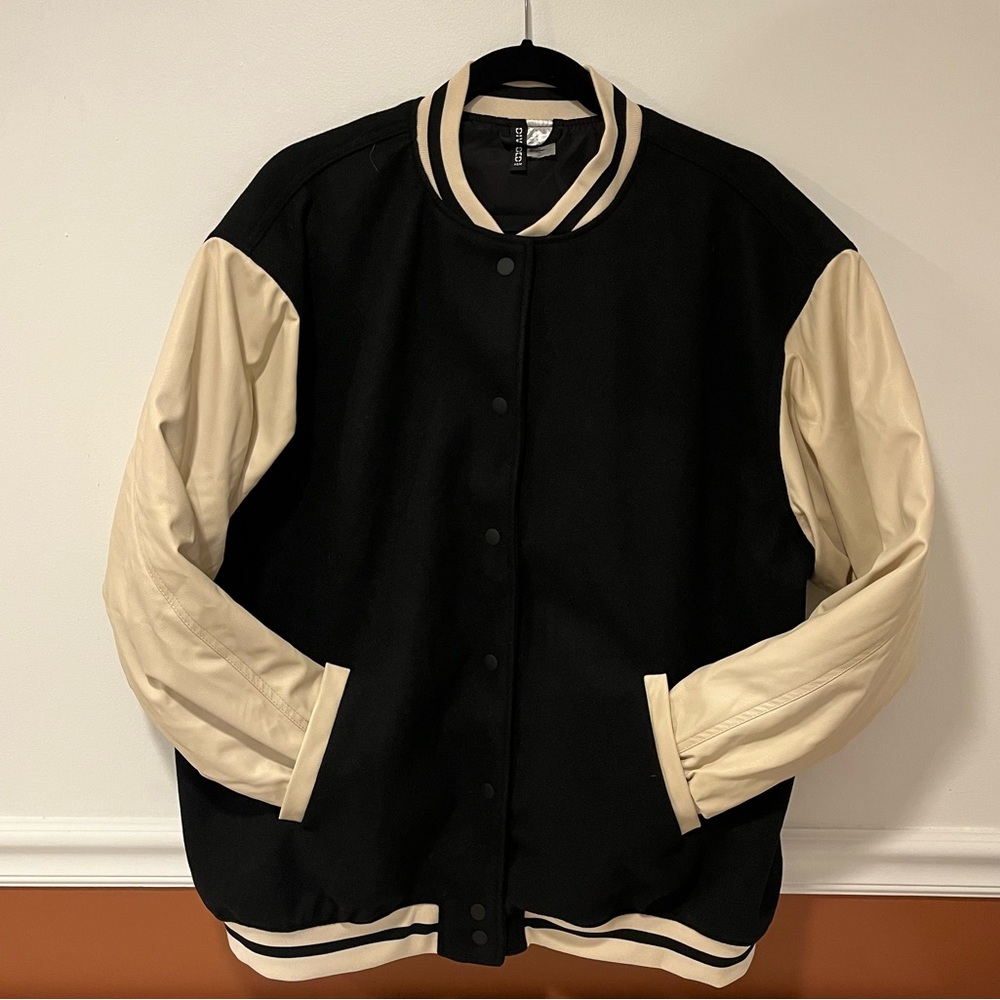 H&M Black and Cream Varsity Jacket